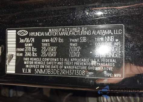 2024 Hyundai Tucson Sel from USA, damaged, VIN 5NMJB3DE2RH371308